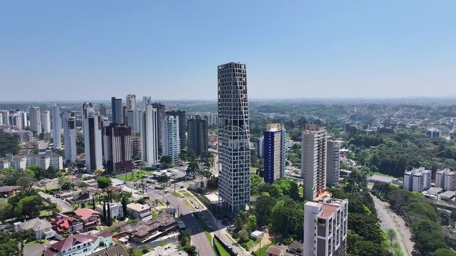 Curitiba Brazil. Futuristic Building At Curitiba In Parana Brazil. Highrise Building. Downtown District. Cityscape Landscape. Futuristic Building At Curitiba In Parana Brazil. Famous Destination.