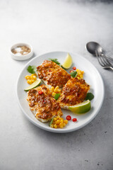 White fish fillet with pepper paste and corn