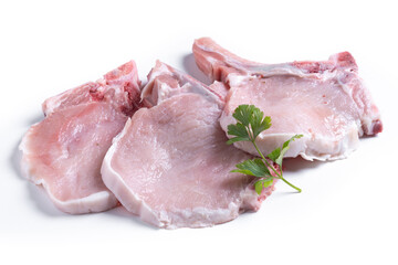 Fresh uncooked pork chops isolated on white background