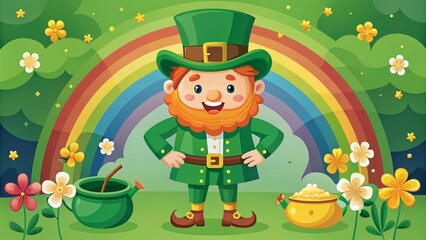 Fototapeta premium Vibrant Saint Patrick's Day Leprechaun Character Flat Illustration in Fashion Style with Rich Colors and Festive Elements for Celebrating Irish Heritage and Culture