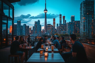 An Evening in Toronto: Dining Under Dusk with Stunning Skyline Views and the Iconic CN Tower Illuminating the Cityscape