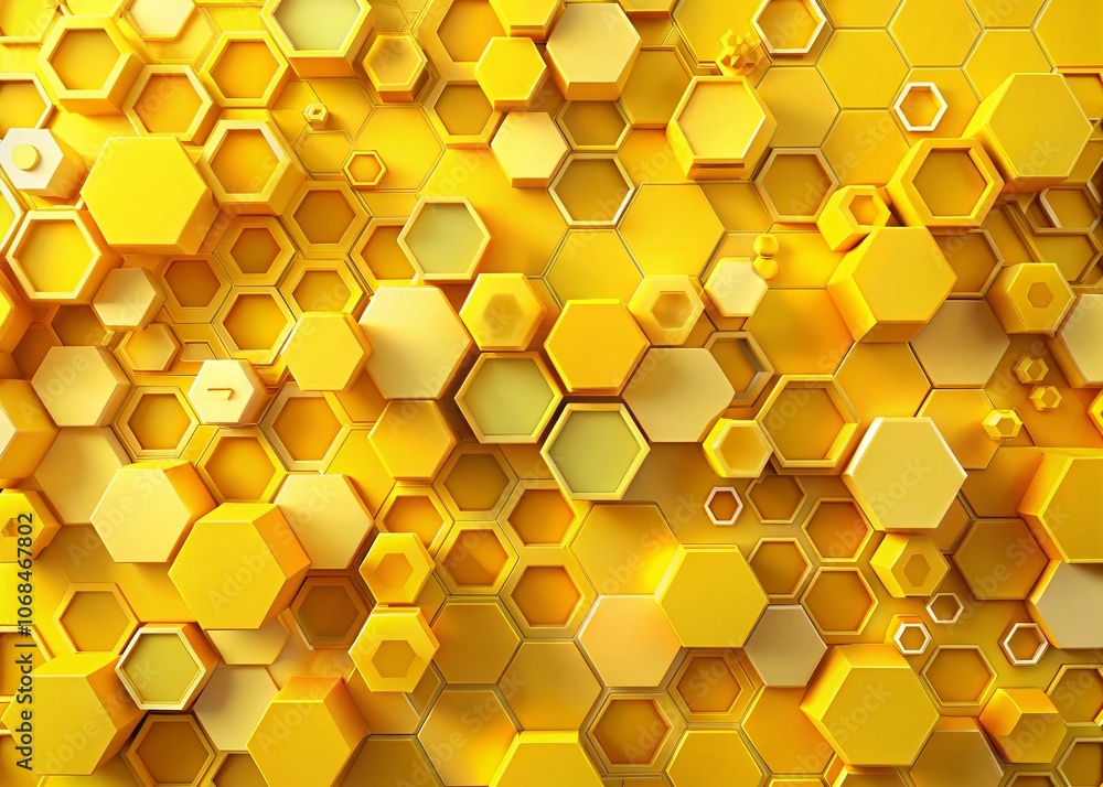 Poster vibrant yellow abstract background with hexagon patterns in 3d illustration for creative projects an