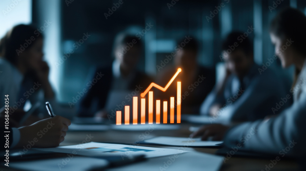 Poster business meeting focusing on growth with a graphical chart illustrating progress. collaboration and 