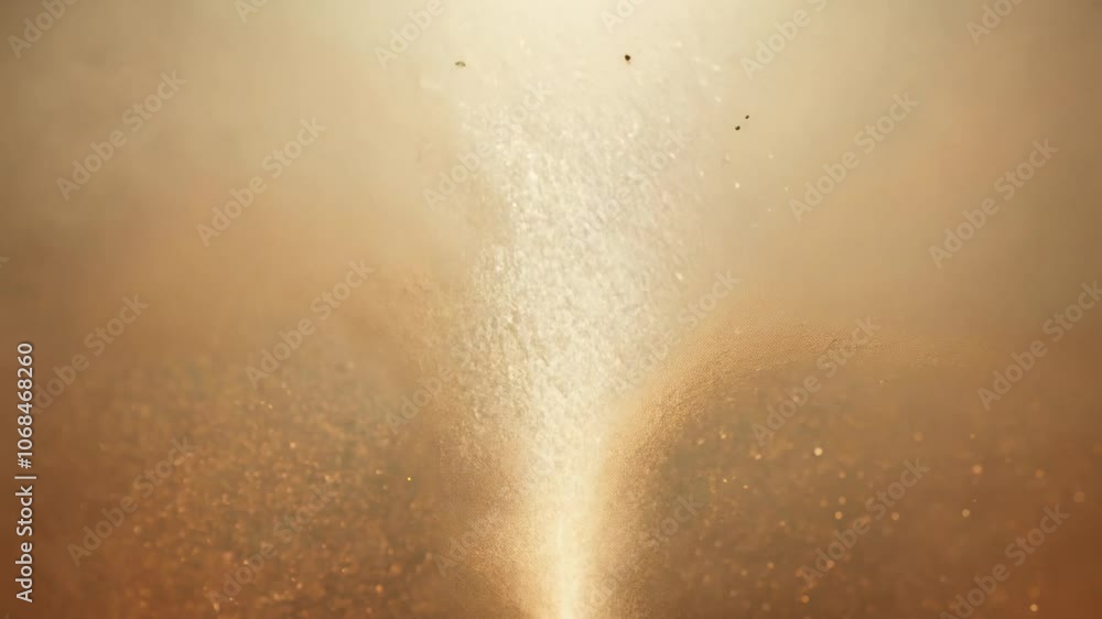 Poster camera tracks abstract energy with subtle ambient lighting, creating a calm explosion with warm eart