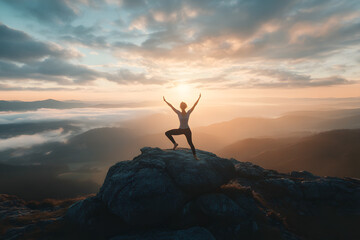 Serene Solo Yoga at Dawn on Mountain Top with Expansive Views