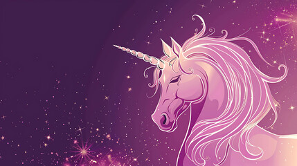 Fototapeta premium A beautiful unicorn with a long flowing mane and tail stands in a field of stars.