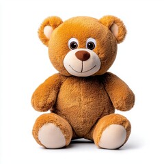 A photostock of a child's teddy bear with a cute face, isolated on white background, High Quality