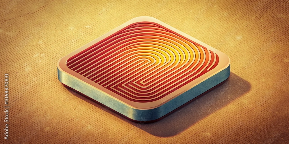 Poster vintage style illustration of touch id fingerprint icon in isometric view, showcasing modern securit