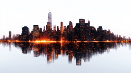 Obraz premium Futuristic city skyline with digital overlay symbolizing enterprise growth and innovation in urban landscapes.