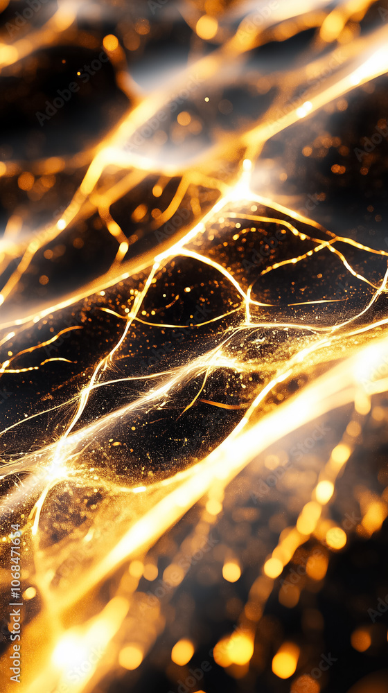 Poster golden waves ripple across a dark backdrop, creating stunning patterns that evoke a sense of depth a