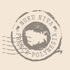 Stamp Postal of Nuku Hiva ialsnd. Map Silhouette rubber Seal.  Design Retro Travel. Seal  Map island Nuku Hiva grunge  for your design. French Polynesia.  EPS10