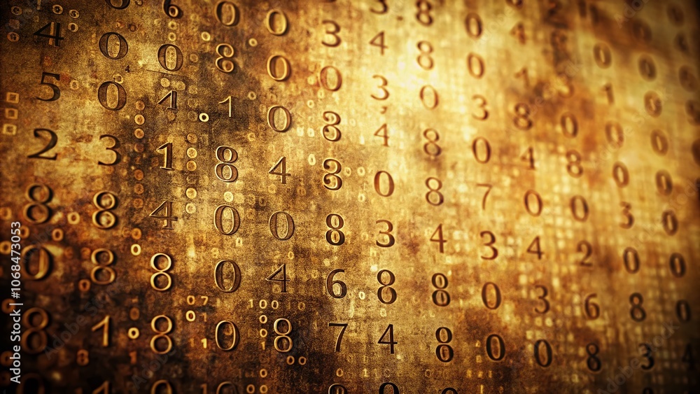 Poster vintage style photography of a solemn numerical code displayed on a weathered surface, capturing the