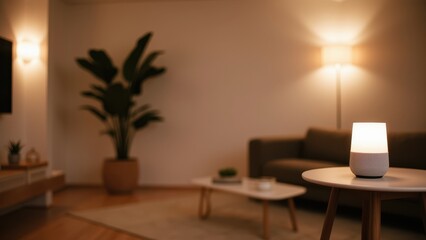 Cozy Living Room with Soft Lighting and Plants