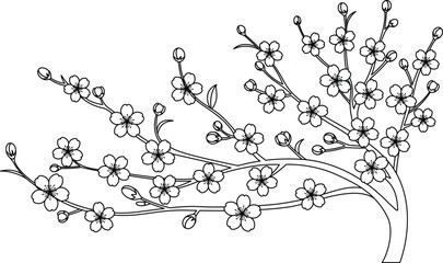 Peach Blossom Branch Decoration For New Year Holiday coloring page. China lunar new year illustration