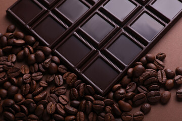 Dark chocolate bars with coffee beans