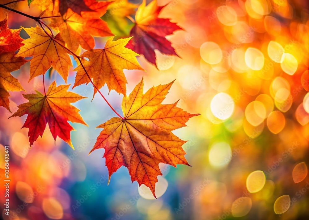 Aufkleber vivid close-up of bright maple leaves with bokeh effect on a softly blurred background capturing the