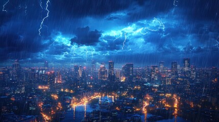 Obraz premium Lightning Storm Over Cityscape