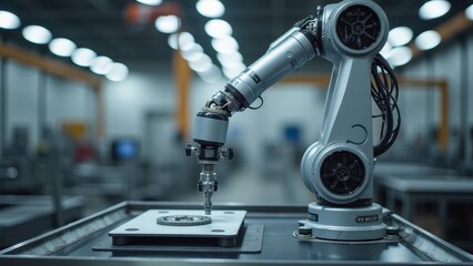 Naklejka premium Precision Robotic Arm in Industrial Setting