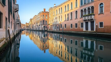 Fototapeta premium A serene canal with historic buildings reflected in the water