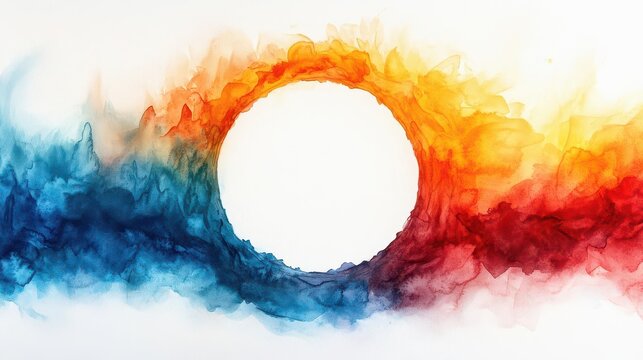 a watercolor round frame showcases a soft blend of colors, offering an empty space inside for creative copy, perfect for invitations or announcements on a clean white background