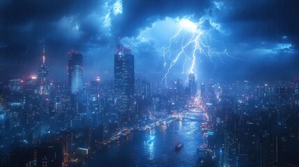 Fototapeta premium Lightning Storm Over City