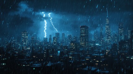Cityscape Under Thunderstorm