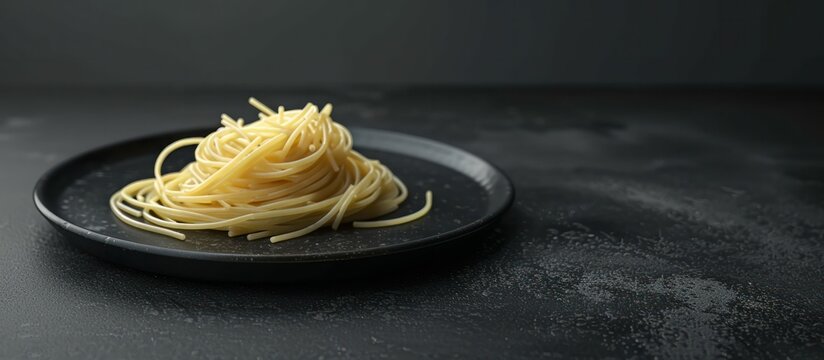 spaghetti in black plate black table and wall italy food no ingredient