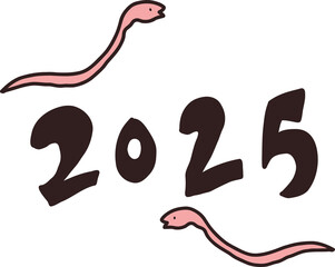 Fototapeta premium 手描きの2025年とへびのイラスト