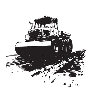black and white road roller on ground clip art preview