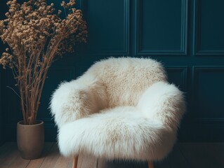 Luxury Fuzzy Armchair Against Dark Wall