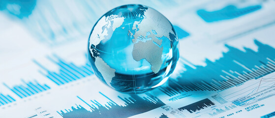 Glass globe on financial data background