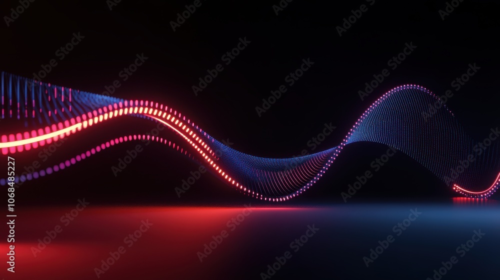Poster vibrant wave of neon dots in dark space, creating a futuristic and dynamic flow, ai generation