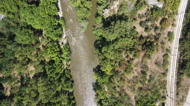 Aerial view of Struma River passing through the Kresna Gorge, Bulgaria