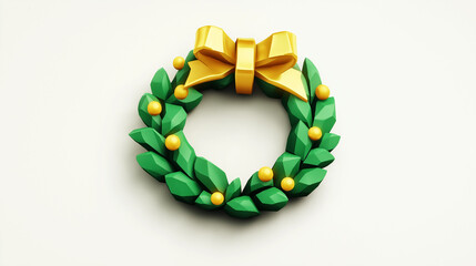 Obraz premium christmas wreath isolated on white, green christmas wreath, 3D Christmas wreath, greenery, festive decorations, game graphic style