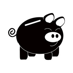 Piggy bank for money funny pig. Vector black and white illustration