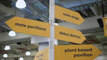 Directional signage that showcases various event areas such as the main stage and different pavilions available