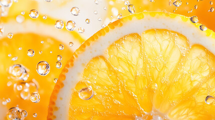 Slices of orange float in sparkling water, enhanced by vibrant bubbles during warm summer weather