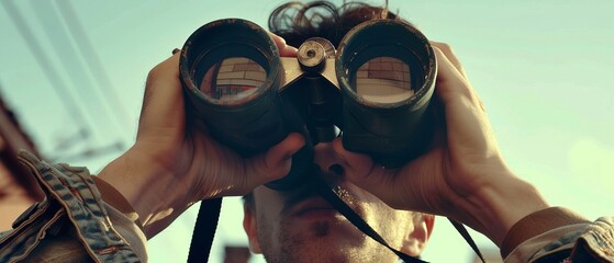 Perspective: A man's view through the binoculars at 7:3