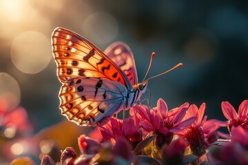 A butterfly landing on a vibrant flower. Generative AI