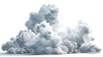 A large white cloud of smoke or dust isolated on a white background. The cloud is opaque and has a fluffy texture.