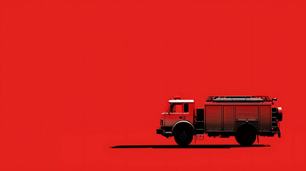 Fototapeta premium A red fire truck is parked on a red background. The truck is in the center of the image and is facing the left.