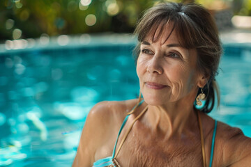 People resting by the poolside swimming in crystal clear turquoise water rich resort summer vacation Generative AI picture