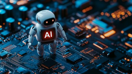 Artificial Intelligence (AI) Robot on Circuit Board