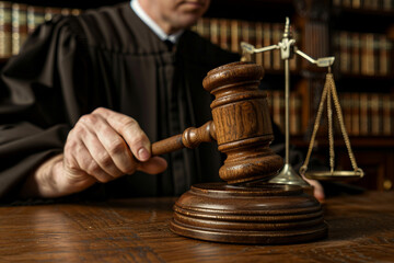 Generative AI Image of young Senior male female Judge in Courtroom Wearing Robes