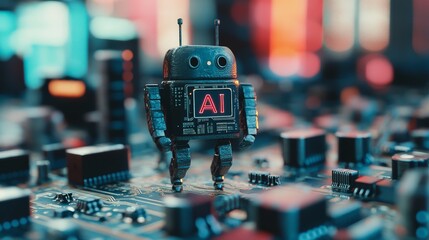 Artificial Intelligence (AI) Robot on Circuit Board