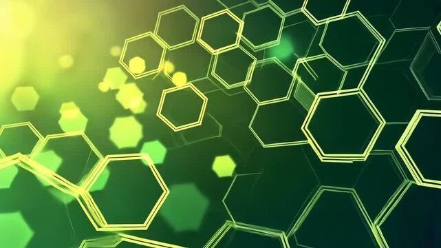 A green background with many hexagons and dots