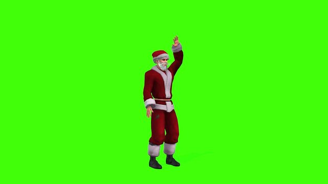 3d character of Santa Claus bye-bye hand waving on Green Screen 4k, Santa Claus hello hand wave on Christmas Or New Year's Holiday Celebration on chroma key