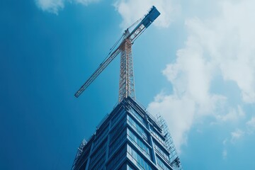 Fototapeta premium Construction crane against a blue sky symbolizing progress and the future of urban development.
