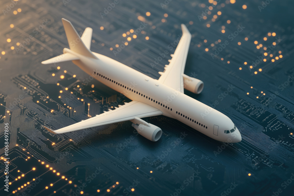 Aufkleber abstract digital representation of an airplane, showcasing intricate technological elements and mode