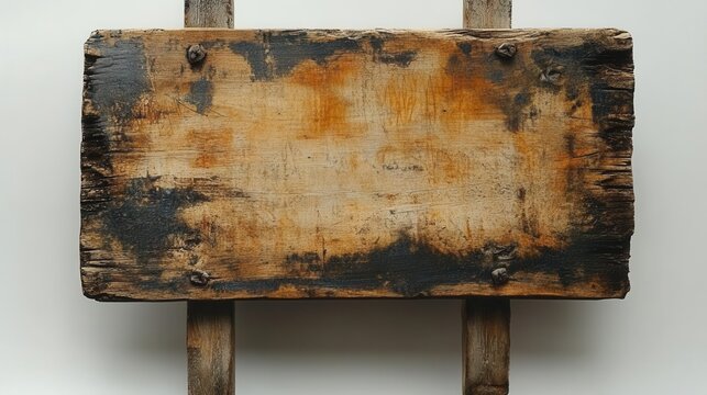 an empty wooden sign rests against a white backdrop, inviting creative interpretations and messages, embodying simplicity and versatility in design